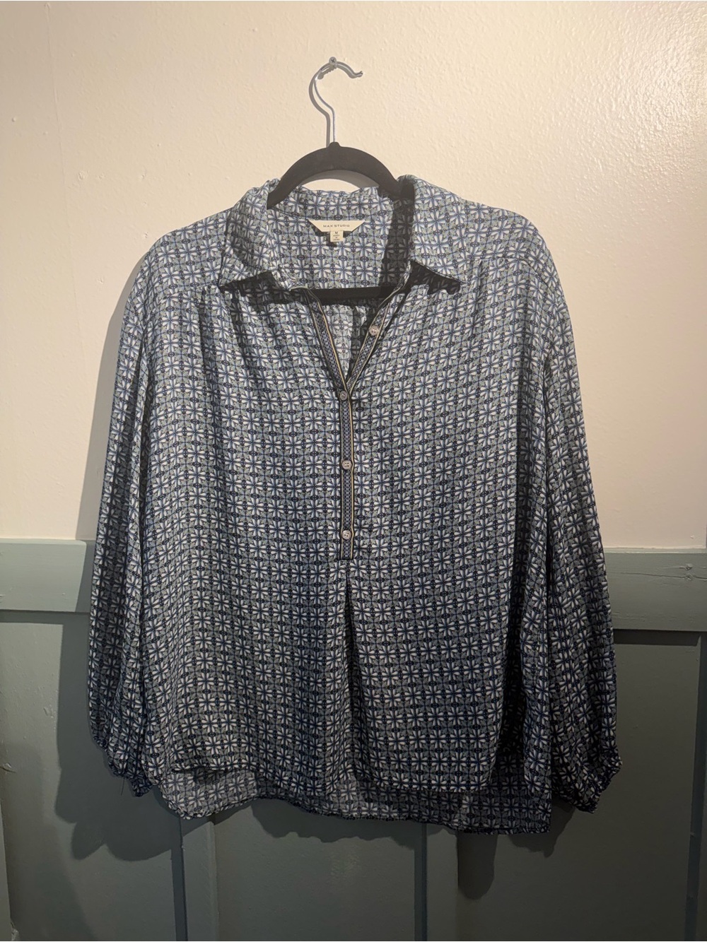 Blue Patterned Long-Sleeve Shirt Jacket
